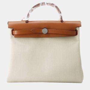 Hermes Herbag Zip Le Tournet Beton/Fauve Toile Military Vache Hunter Leather Size 31
