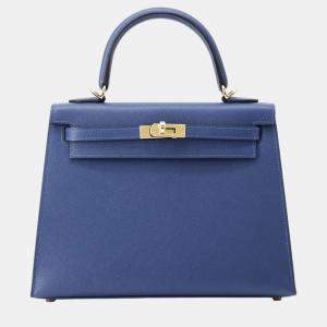 Hermes Blue Tie Veau Madame Kelly 25 Tote Bag