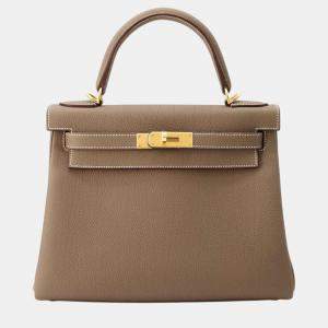 Hermes Etoupe Togo Leather 28 Kelly Tote Bag