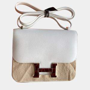Hermes White Evercolor Leather Constance 19 Shoulder Bag