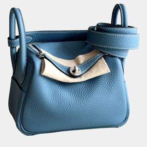 Hermes Blue Leather Mini Lindy 19 Crossbody Bag
