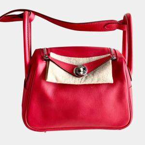Hermes Red Swift Leather Mini Lindy 19 Crossbody Bag