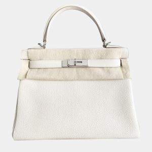 Hermes Milkshake White Togo Leather Kelly 28 Tote Bag