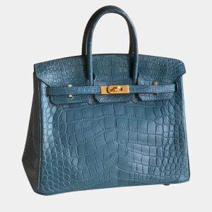 Hermes Alligator Leather Gold Finish Birkin 25 Bag