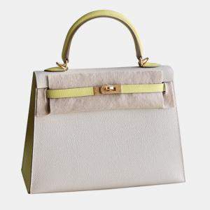 Hermes Milkshake White Epsom Leather Gold Finish Kelly 25 