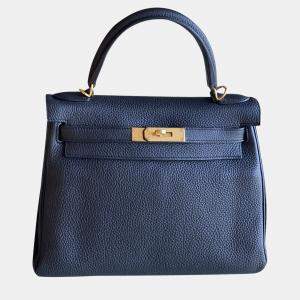 Hermes Blue Togo Leather Kelly 28 Tote Bag