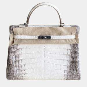 Hermes White Niloticus Crocodile Himalaya Kelly 35 Handbag
