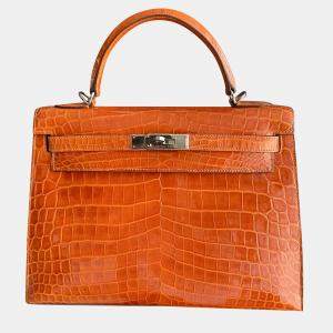 Hermes Orange Crocodile Leather Kelly 32 Handbag