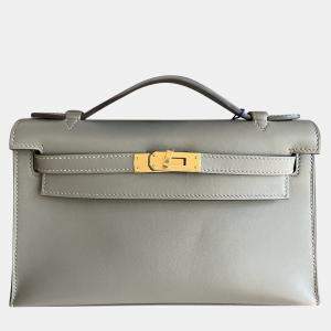 Hermes Gris Meyer Swift Leather Kelly Pochette Handbag