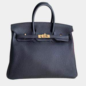 Hermes Black Leather Birkin 35 Handbag