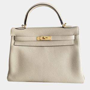 Hermes Beige Leather Kelly Retourne 32 Top Handle Bag