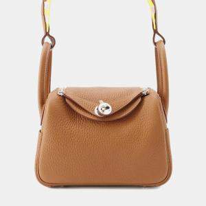 Hermes Gold Taurillon Clemence Leather Lindy Maxi Quadrille Shoulder Bag