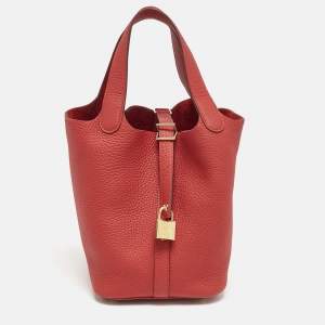 Hermès Vermillion Taurillon Clemence Leather Picotin Lock 18 Bag