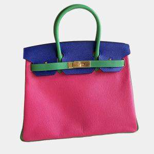 Hermes Tricolor Epsom Leather Gold Finished Birkin 30 Bag