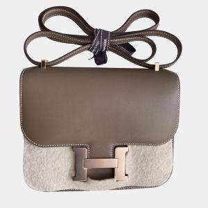 Hermes Etoupe Tadelakt Leather Constance 18 Shoulder Bag