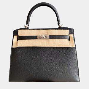 Hermes Black Epsom Leather Kelly 25 Top Handle Bag