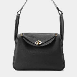 Hermes Black Taurillon Clemence Lindy  26 Shoulder Bag
