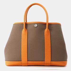 Hermes Etoupe/Orange Toile Officier and Negonda Leather Garden Party TPM Tote Bag