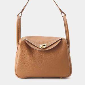 Hermes Gold Taurillon Clemence Leather Lindy 26 Shoulder Bag