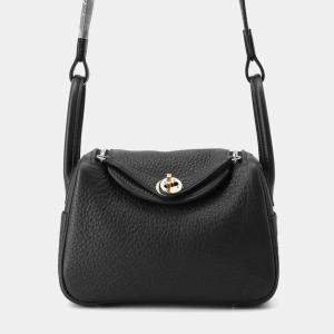 Hermes Black Taurillon Clemence Leather Lindy Mini Shoulder Bag