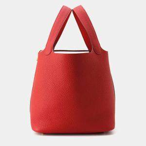 Hermes Rouge Ladue Taurillon Clemence Leather Picotin Lock 22 Bag