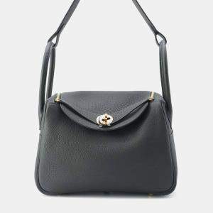 Hermes Vert Fonce Taurillon Clemence Leather Lindy 26 Bag