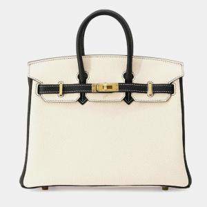 Hermes Craie Black Togo Leather Birkin 25 Tote Bag 