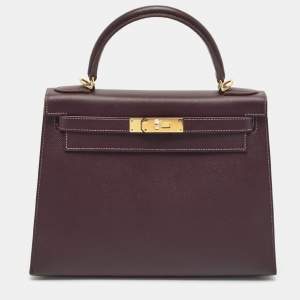 Hermès Raisin/Bleu de Malte Epsom Leather Gold Finish Kelly Sellier 28 Bag