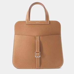Hermes Gold Taurillon Clemence Halzan 25 Tote Bag