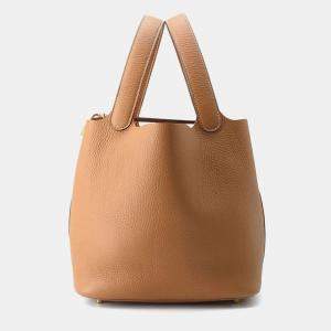 Hermes Gold Taurillon Clemence Leather Picotin Lock MM Tote Bag