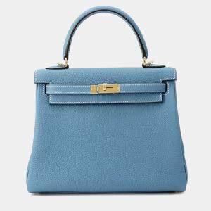  Hermes New Blue Jean Togo Leather Retourne Kelly 25 Top Handle Bag