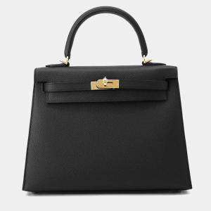 Hermes Black Epsom Sellier Kelly 25  Top Handle Bag