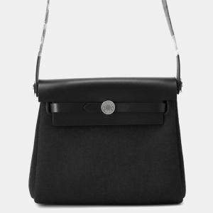  Hermes Black Leather Toile Military Vache Hunter Mini Herbag Zip Shoulder Bag