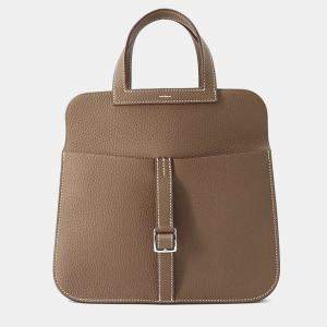 Hermes Etoupe Taurillon Clemence Halzan 25 Shoulder Bag