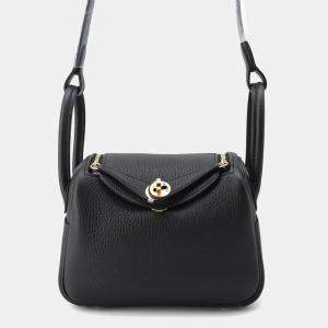 Hermes Black Taurillon Clemence Mini Lindy Shoulder Bag