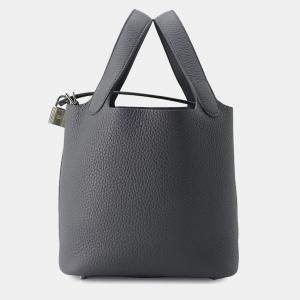 Hermes Ardoise Taurillon Clemence Leather Picotin Lock 18 Bucket Bag