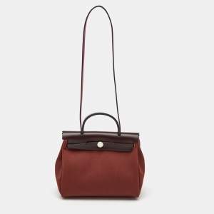 Hermès Rouge H/Ebene Toile and Leather Herbag Zip 31 Bag