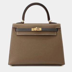 Hermes Tricolor Etoupe/Black/Ardoise Epsom Kelly Sellier Size 25