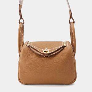 Hermes Lindy Mini Gold Taurillon Clemence Leather Shoulder Bag
