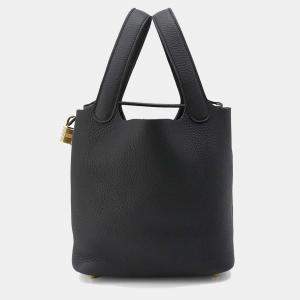 Hermes Picotin Lock 18 Black Taurillon Clemence Leather Top Handle Bag