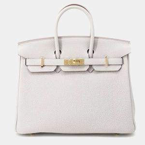 Hermes Birkin 25 Pearl Grey Togo Leather Top Handle Bag