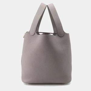 Hermes Picotin Lock 22 Gris Meyer Taurillon Clemence Leather Top Handle Bag