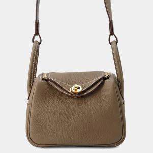 Hermes Lindy Mini Etoupe Taurillon Clemence Leather Shoulder Bag