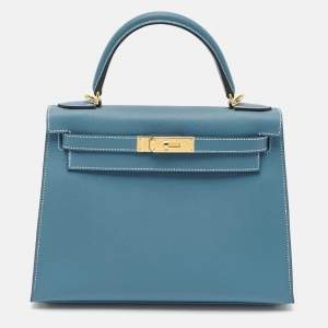 Hermès New Bleu Jean Epsom Leather Gold Finish Kelly Sellier 28 Bag