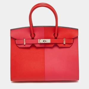 Hermès Rouge Coeur/Rose Extreme/Bleu Zanzibar Epsom Leather Palladium Plated Birkin Sellier 30 Bag
