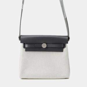 Hermes Herbag Zip  Mini Ardoise/Ecru Toile H Vache Hunter Leather Bag