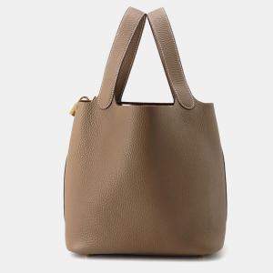 Hermes Picotin Padlock  MM Etoupe Taurillon Clemence Bag