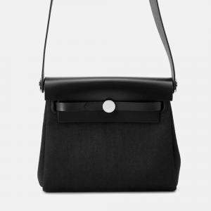 Hermes Herbag Zip Black Toile Military Vache Hunter Leather Mini Hand Bag