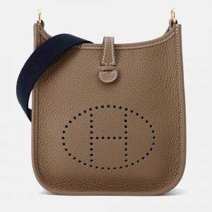 Hermès Evelyne Amazon Long Etoupe/Blue Indigo Taurillon Clemence TPM Hand Bag