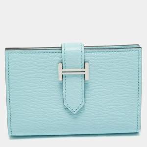Hermès Bleu Zephyr Chevre Leather Bearn Card Holder